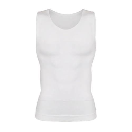 Camiseta Ginecomastia Camiseta de compresión Moldeadora for Hombre, Camiseta Interior Adelgazante, Camisetas sin Mangas Moldeadoras Cuerpo, Chaleco Moldeador, 2 uds(White,S)