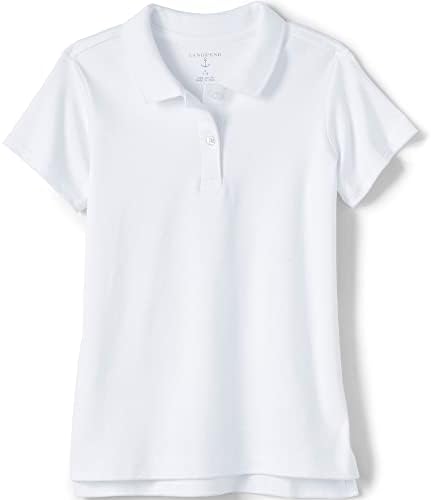 Lands' End School Uniform Girls Short Sleeve Feminine Fit Interlock Polo Shirt Small White