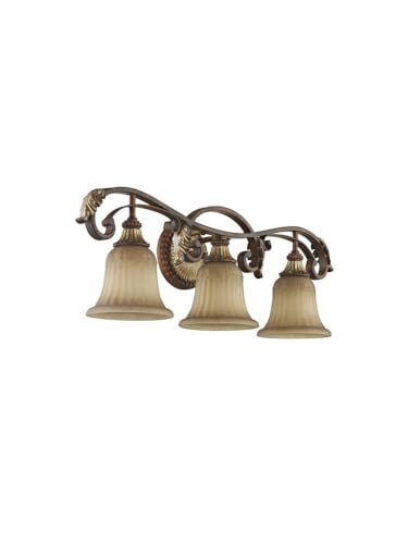 Image of Livex Lighting 8553-63 Villa Verona 3 Light Verona Bronze Finish Vanity Bath with Aged Gold Leaf Accents and Rustic Art Glass | Aged Gold Leaf Accents and Rustic Art Glass