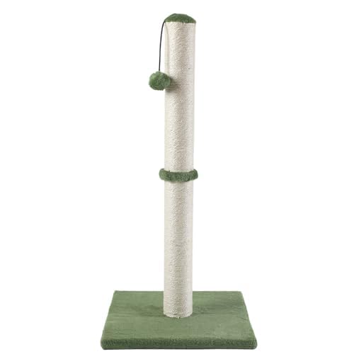 Dimaka Tall Cat Scratching Post, Claw Scratcher with Sisal Rope and Covered with Soft Smooth Plush, Vertical Scratch [Full Strectch] for Standard Size Cats (Green, 34 inches for Large Cats) 