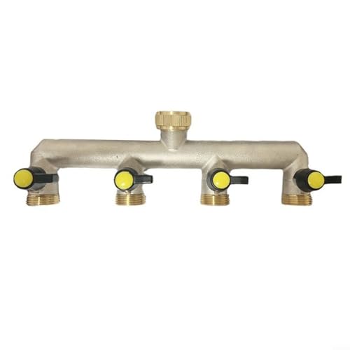 4-Wege-Gartenschlauch-Verteiler, Messing-Wasserhahn-Verteiler, 3/4-Zoll-Wasserverteiler, Wasserdurchflussregler für Küche und...