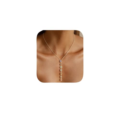 QILMILY 7 Chakra Necklace for Women 14K Gold Plated Pendant Necklace for Women Gold Trend Jewelry Long Necklaces Gifts (Gold)