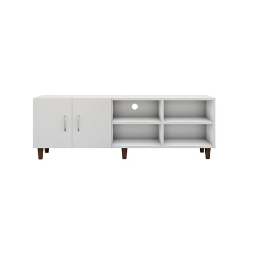 Image of VIKI Modern TV Unit for Living Room | Engineered Wood TV Cabinet with 2 Door Storage & 2 Open Shelves, Set Top Box Stand, Entertainment Unit, 140W x 48H x 40D cm | DIY | 1 Year Warranty (White)