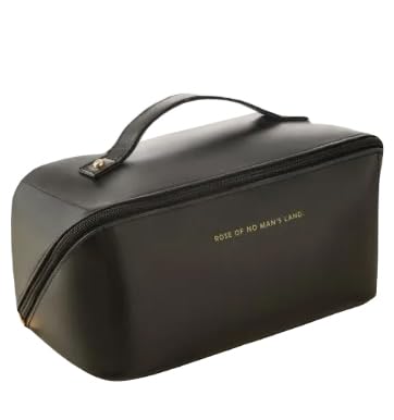 Makeup Pouch Travel Cosmetic Case Large Capacity Bag Portable PU Leather Toiletry Kit for Women Waterproof Bathroom Washbag Multifunctional (Black)