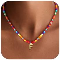 Christmas Gifts for Grandkids Teens Girls - Colorful Beaded Initial Necklaces for Women Teen Girl Trendy Stuff, Birthday Gifts Stocking Stuffers for Teen Girls Women Jewelry