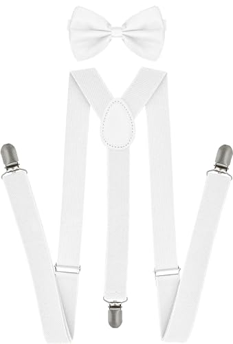 Image of trilece Men's Suspenders and Bow Tie Set - Adjustable Y-Back Suspenders with Matching Bow Tie for Weddings and Formal Wear