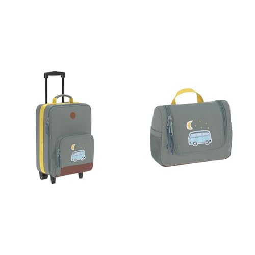 LÄSSIG Kinder Trolley Reisekoffer mit Packriemen und Rollen 18,3 Liter, 46 cm & Kinder Kulturtasche Waschbeutel Waschtasche Kulturbeutel zum Hängen, 20 cm/Mini Washbag Adventure Bus