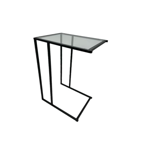 Mesa Lateral Negra, Mesita Auxiliar Negra Moderna Decorativa en Forma de C de Marco de Metal para Sofá Salón Dormitorio 60x40x30