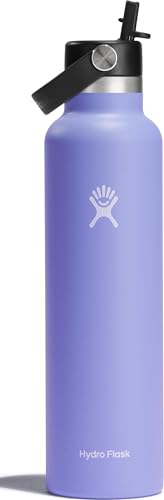 Image of Hydro Flask Water Bottle - Insulated Stainless Steel - Straw Lid, Non Spill, Leakproof 24 Oz Lupine Purple