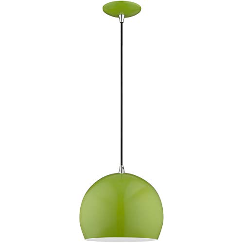 Livex Lighting 41181-78 Metal Shade - 10" One Light Mini Pendant, Shiny Apple Green Finish with Shiny Apple Green Metal/Shiny White Shade