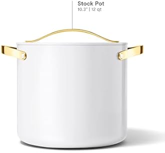 Caraway Stock Pot - 12 Qt Ceramic Coated Pot With Lid - Fee From Forever Chemicals - Large Pot for Bigger Batches - White