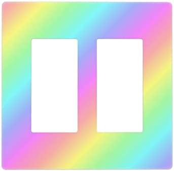 Rainbow 2 Gang Double Rocker/Decora Light Switch Cover Decorative Outlet Wall Plate Electrical Faceplate Home Bedroom Art Panel Decor Screwless 4.7" x 4.6