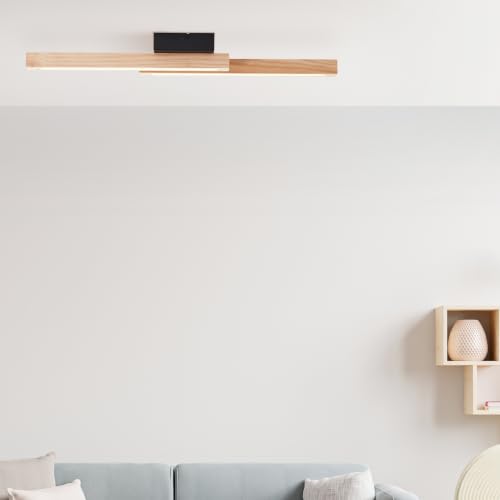 Plafonnier LED blanc chaud 1500lm en pin et métal, parfait pour illuminer chaleureusement la chambre