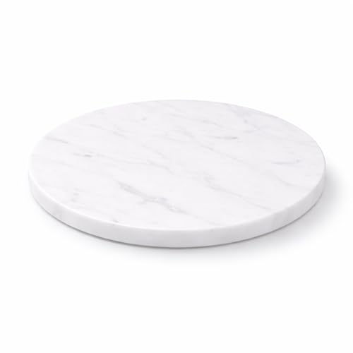 Image of 8-Inch Round Marble Cheese Board | Solid White Natural Marble, Charcuterie & Serving Tray, Non-Slip Rubber Feet, 0.5 Inch Thick Stone