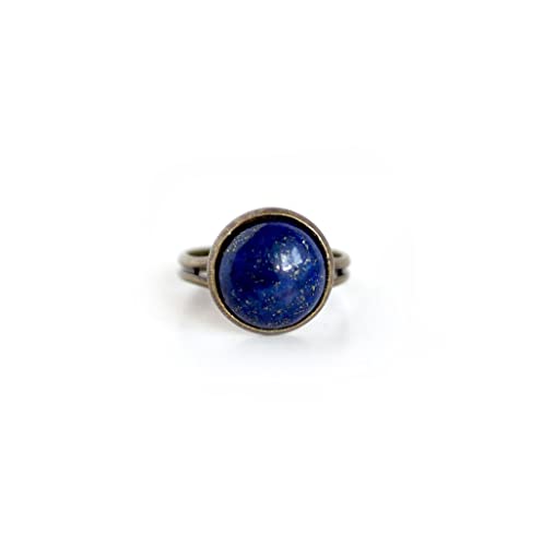 Bague Cabochon 12 mm, pierre Lapis Lazuli, pierre bleu