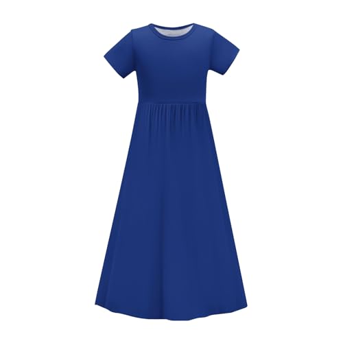 Girls Summer T-Shirt Dresses with Pockets Loose Crewneck Short Sleeve Casual Swing Maxi Dress for Kids 4-14 Years4