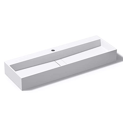 Mai & Mai Lavabo Suspendu Vasque à Poser Blanc Mat 120cm Évier Lave Mains Salle de Bain avec Cache Bonde Col6028