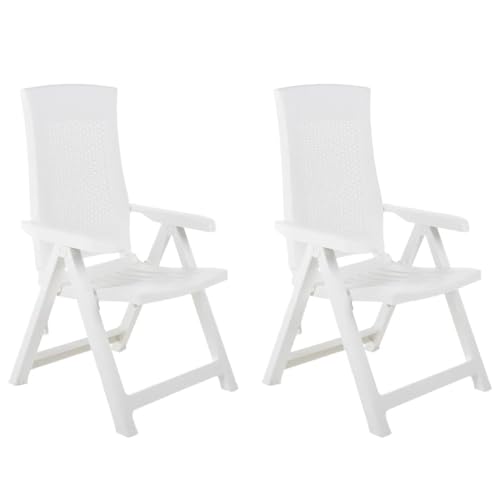 Mokuyary Juego de 2 sillas de jardín ajustables, de plástico, color blanco, con respaldo ajustable, para terraza, jardín, balcón -A