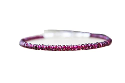 Bracelet en grenat faceté haut de gamme de 3mm avec fermoir plaqué argent LKBEADS LCBR-3044