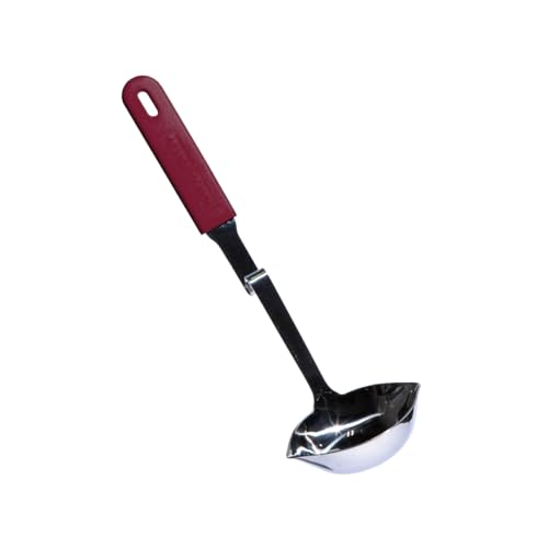 Souper Cubes + Lori Greiner No Mess Stainless Steel Soup Ladle With Silicone Handle - Metal Soup Ladle With No Mess Design That Hooks On Side Of Any Pot - Cranberry