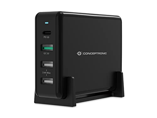 Cargador USB-C Conceptronic OZUL01B de 65W con acabado premium para sobremesa minimalista