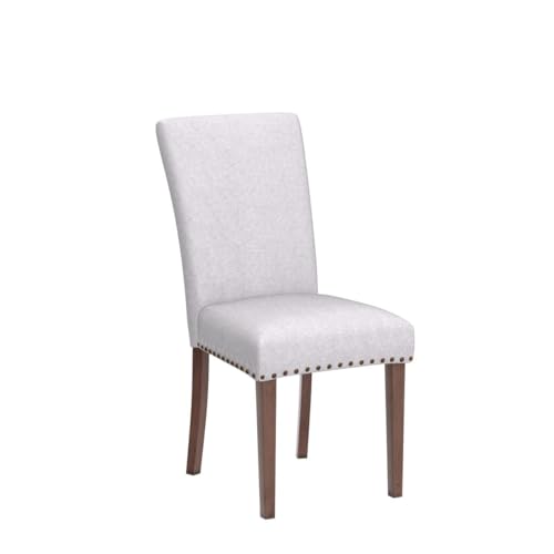 Image of COLAMY Upholstered Parsons Dining Chairs Set of 2, Fabric Dining Room Kitchen Side Chair with Nailhead Trim and Wood Legs - Light Grey