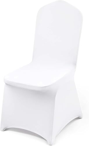 Prekuet 1 Pcs White Chair Covers Polyester Spandex Chair Cover Stretch Slipcovers for Wedding Party Banquet Holidays Celebration Decoration (1)