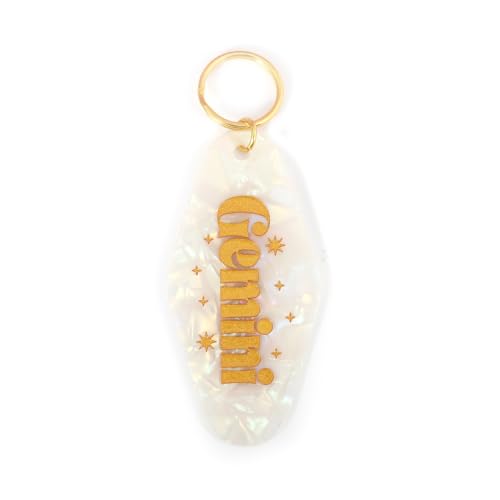 Astrological Leo Zodiac Sign Acrylic Keychain with Gold Stars
