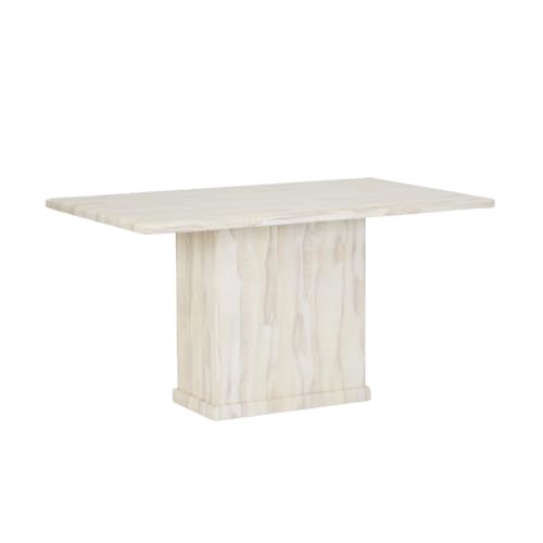 Image of Royaloak Milan Italian Marble Dining Table Six Seater | 6 Seater Dining Table with Italian Art Marble Top, Rounded Edges & Pedestal Base | Modern, Stable and Sturdy Design for Living Room