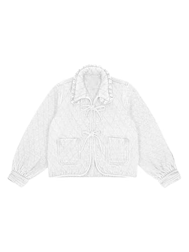 Image of Tankaneo Womens Quilted Denim Puffer Jackets Tie Front Bow Cropped Puffy Jackets Fall Cute Short Jeans Coat