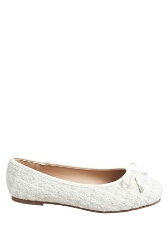 Long Tall Sally - LTS Boucle Tweed Ballerina Pumps in Standard Fit - Women's White