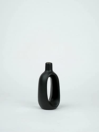 Image of Purezento Modern Decorative Kieko Donut Vases for Home Decor | Centerpieces | Kitchen | Office with Unique Quality for Home Decor Center Table, Flowers Pot, Bedroom Side Corners (Black,6 Inch)