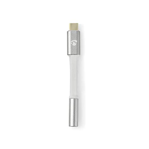 Nedis USB-Adapter | USB 2.0 | USB-C™ Stecker | 3.5 mm Buchse | 0.08 m | rund | Vergoldet | Geflochten / Nylon | Silber / Weiss | Verpackung mit Sichtf