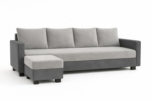 Image of SOCOZI Braven 5 Seater L Shape Sofa Set with Movable Ottoman | Flexible Layout | Soft Velvet Suede Fabric | Modern Design | Plush Comfort Cushions for Living Room (Dark Grey-Light Grey)