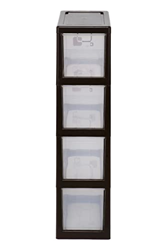 Image of Joyful Tower 4 Plastic Modular Drawer System for Home, Office, Hospital, Parlor, School, Doctors, Home and Kids (Medium /Brown4)