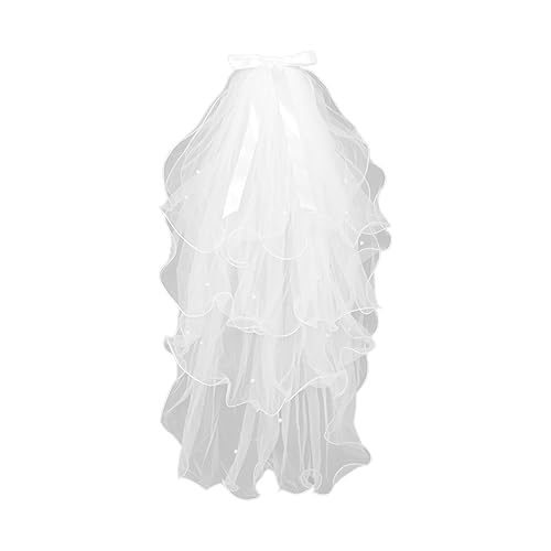 SSRDFU - 1 Pcs Velo de Novia de Tul, Peine de Pelo con Lazo de Perla Blanca, Peine de Hilo para el Pelo en Capas, Cuentas de imitación, Accesorios de Boda de Hada Nupcial