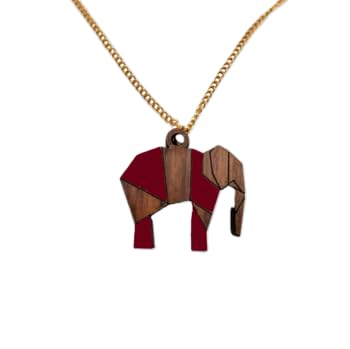 Sastree Colgante Elefante Mujer Rojo Edición Limitada Sas365 (Solo 365 Unidades) Madera Sostenible Pintado a Mano Exclusivo Amantes Animales Acero Inoxidable Oro