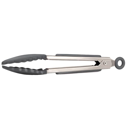 Tovolo Small Tongs with Silicone Tips 8.25 Inch Mini Kitchen Tongs for Serving Appetizers Salads Stainless Steel Metal Tongs for Cooking, Heat Resistant Mini Tongs for Grilling Food, Charcoal Gray