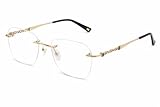 BETA TITANIUM RIMLESS EYEGLASSES FOR MEN & WOMEN – LIGHTWEIGHT HIGH-TECHNOLOGY FRAME WITH BRAIDED FLEXIBLE TEMPLES, GOLD OR WHITE GLD FINISH, DEMO LENSES INCLUDED (gold)