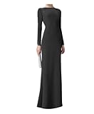 Beilite Women's Long Sleeves Evening Gowns Appliques Formal Party Dress Black 4