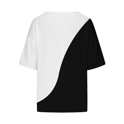 Camisetas femininas grandes com mangas caídas 3/4, listradas, coloridas, gola redonda, blusas de lin