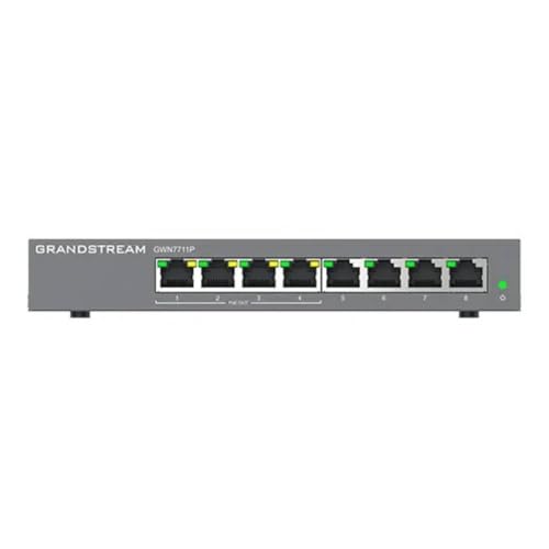 Image of Grandstream GWN7711P | 8-Port Gigabit Ethernet Layer 2 Lite Managed PoE Switch | Desktop /Wall-Mount | Metal Design