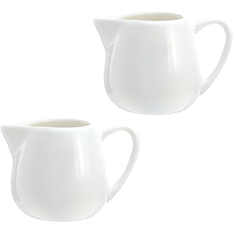 CHOOLD 2 pcs Mini Ceramic Creamer with Handle, Coffee Milk Creamer Pitcher Cover
