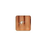 Punhem Chunky Gold Statement Rings for Women 14K Gold Silver Tone Non Tarnish Cute Puffy Dome Croissant Thumb Band High Polished Smooth Comfort Fit Size 5-10 (Cross-Silver, 7)