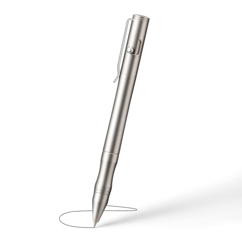 Origin-Joy 1 Pack Stainless Steel Bolt Action Pen Set, Heavy Duty EDC Pocket Gel Tactical Pen With 4 Ballpoint Refills (Sandblasting)