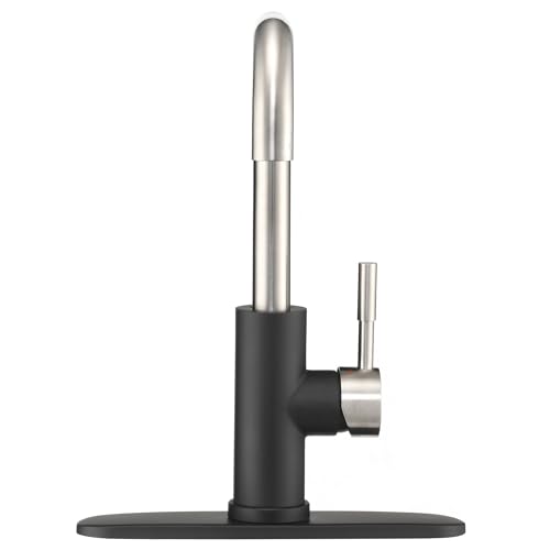 Image of Dura Faucet DF-MK533LK-MBSN RV Kitchen Faucet (Matte Black, Satin Nickel) | RV squared-arc single-handle kitchen faucet for campers and trailers. Matte Black and Satin Nickel finish.