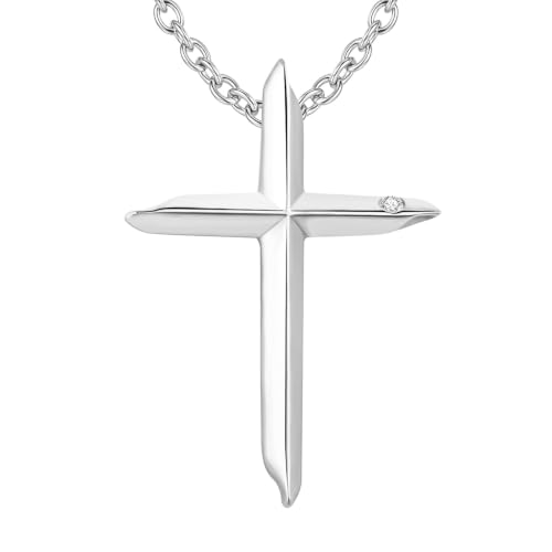 JesLamb Cross Necklace for Women, 20+2 Inches Silver Plated Moissanite Cross Necklace, Women's Dainty Simple Cross Pendant Religious Charm Jewelry, Faith Gift for Her