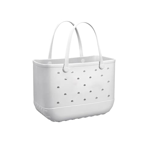 YILLIA EVA Beach Tote Bag - Waterproof Washable Tip Proof Durable Open Tote Bag for the Beach Boat Pool Sports (Large, White)