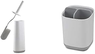 Joseph Joseph Bathroom Flex Smart Toilet Brush with Holder- White/Grey & Joseph Bathroom Easy-Store Toothbrush Caddy- White/Grey