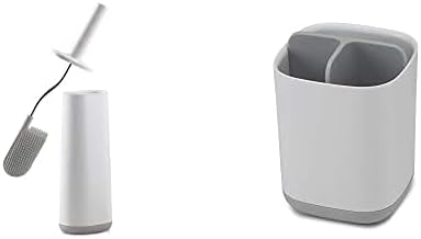 Joseph Joseph Bathroom Flex Smart Toilet Brush with Holder- White/Grey & Joseph Bathroom Easy-Store Toothbrush Caddy- White/Grey